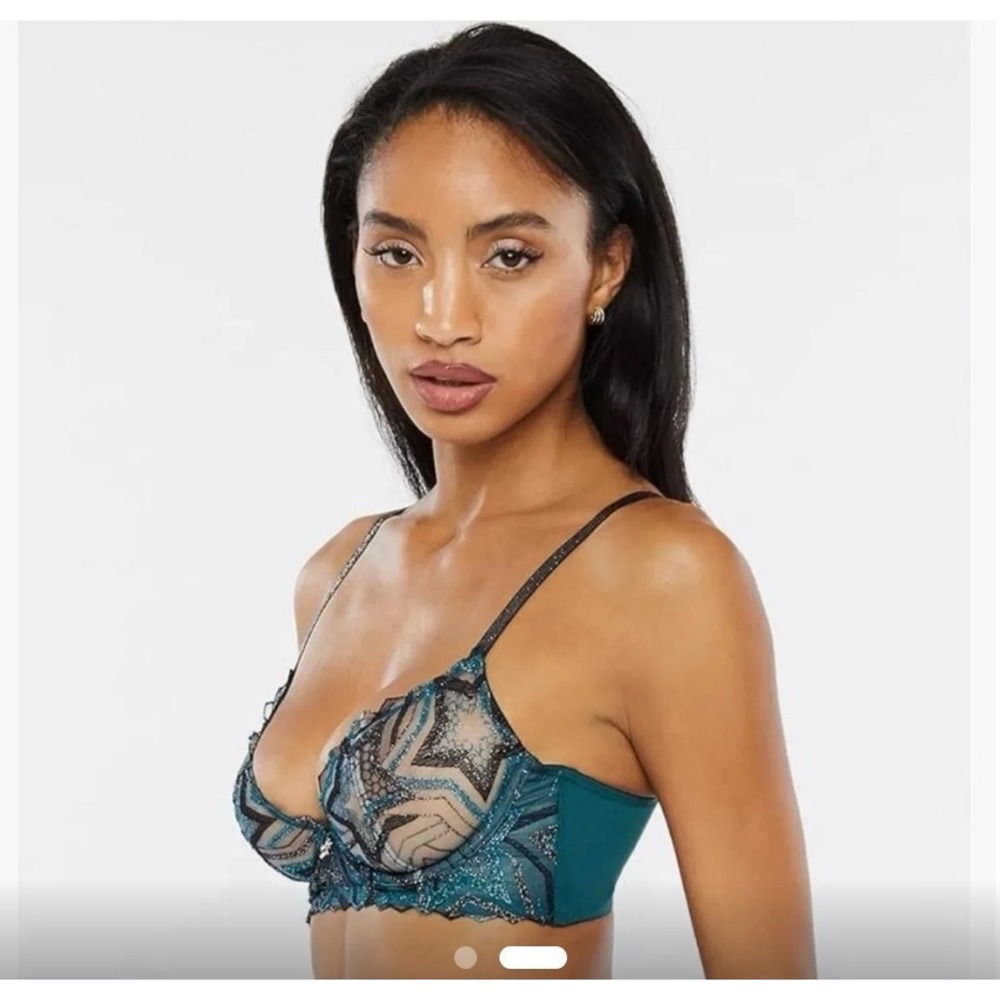 Savage X Fenty NWT 36B Unlined‎ Lace Demi Bra Shining Star-Wildflower Blue - Picture 2 of 11